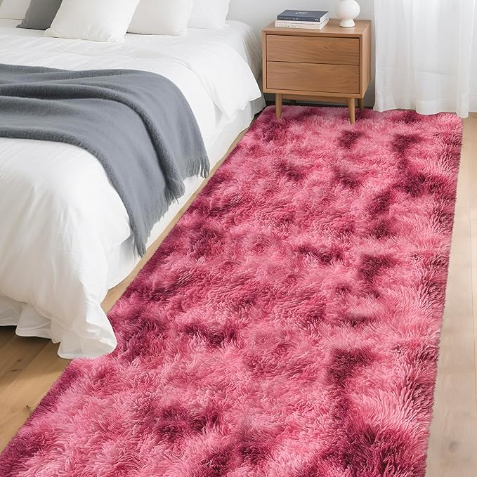 Tie-Dyed Red 3x10 Machine Washable Runner Rugs for Hallway Soft Fluffy Shaggy Bedside Rugs for Bedroom Living Room Indoor Floor Carpet for Kids Girls and Boys Nursery Rooms Home Decor Aesthetic