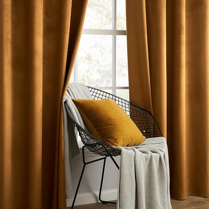 MIULEE Velvet Curtains Golden Brown Elegant Grommet Curtains Thermal Insulated Soundproof Room Darkening Long Black Out Drapes for Classical Living Room Bedroom Decor 52 x 96 Inch Length Set of 2