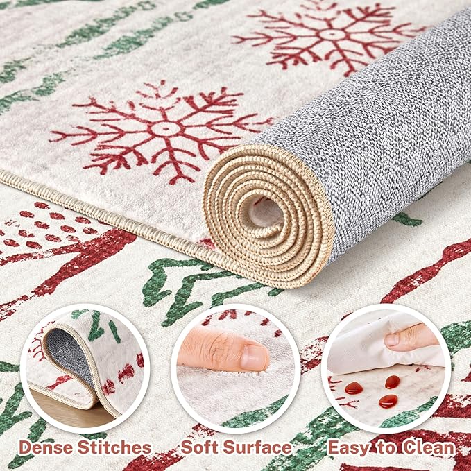 Nakagishi Christmas Rugs: 8x10 Washable Boho Large Neutral Soft Rug Stain Resistant Modern Indoor Floor Non-Slip Carpet for Bedroom Nursery Kids Playroom Office Dining Room Dorm