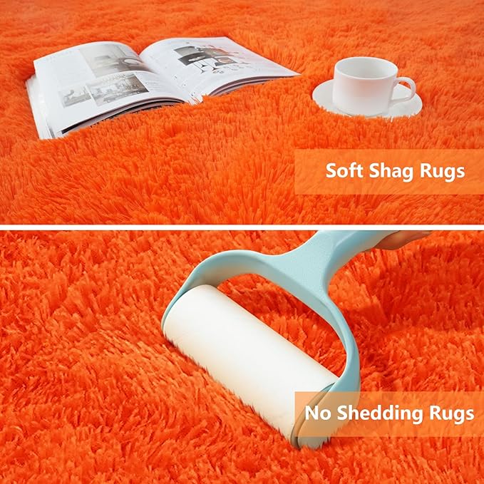 Shag Area Rugs for Bedroom Living Room,Orange 4X6 Ultra Soft Fluffy Area Rugs for Dorm, Indoor Carpet Nursery Rugs for Kids Room Home Halloween Decor