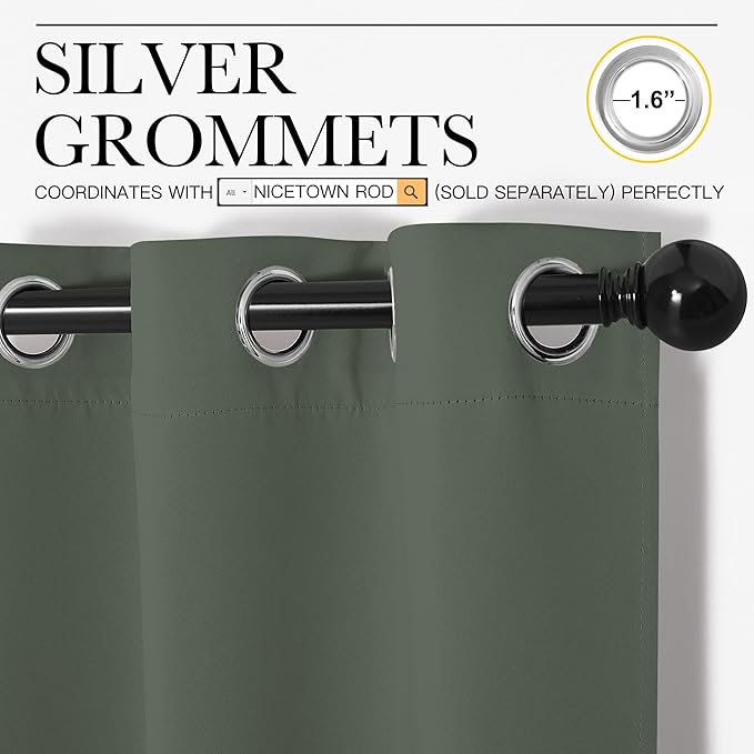 NICETOWN Window Treatment Thermal Insulated Solid Grommet Blackout Curtains/Drapes for Bedroom (Dark Mallard, Set of 2 Panels, 42 by 84 Inch)