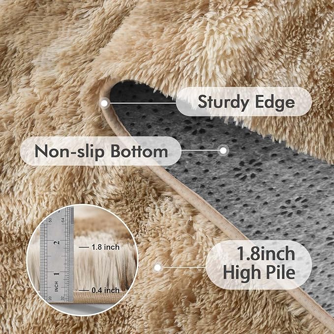Area Rugs for Living Room, Tie-Dyed 6x9 Feet Soft Fluffy Shagg Plush Rug High Pile Large Indoor Modern Non-Slip Floor Carpet for Bedroom Nursery Kids Home Room Dorm Decor Aesthetic Khaki