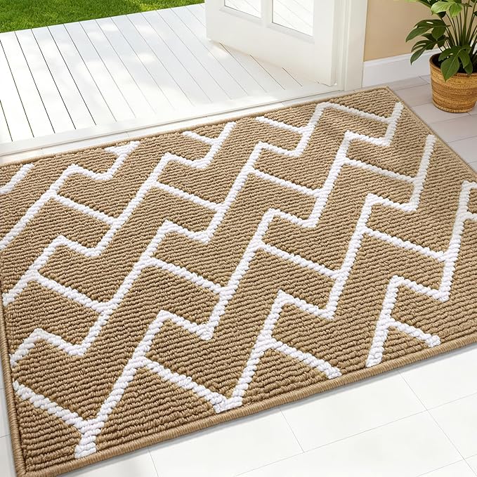 OLANLY Front Door Mat, Non-Slip Rubber Backing, Dirt Resistant and Absorbent, Washable, Easy to Clean Low-Profile Indoor Doormat for Back Door, Entryway, Inside Entrance, 32x20, Beige