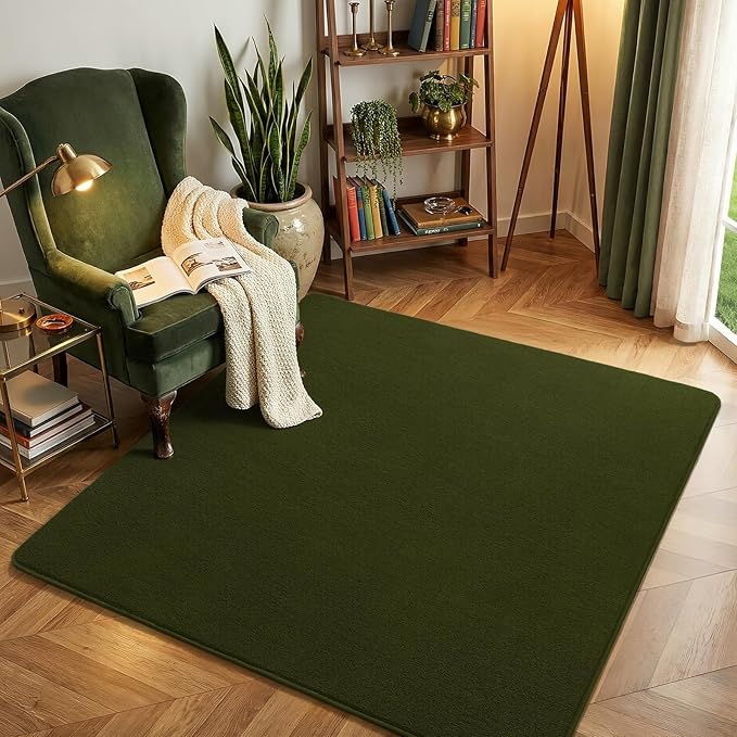 Amearea 4x4 Square Area Rugs for Bedroom Living Room, Olive Green Thickened Memory Foam Rug, Fluffy Indoor Washable Rug Non Slip Minimalist Carpet for Entryway Kids Boys Girls Dorm Nursery Room Decor