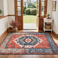 SERISSA Boho Area Rugs for Entryway, 3x4 Washable Non-Slip Kitchen Rug, Ultra Soft Print Distressed Rust Rug Low-Pile Throw Door Mat Indoor Entrance Carpet for Bedroom Living Room Dorm Decor