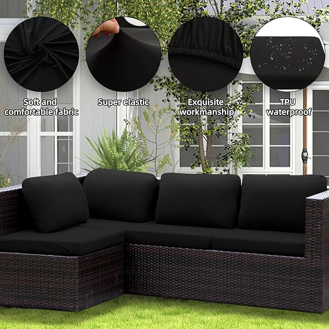 Outdoor Cushion Covers Set,8PCS Patio Furniture Couch Seat Slipcovers, Replacement for Sofa Sectional Chair(Cover，Only)