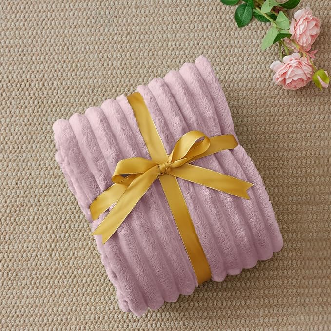 BEDELITE Twin Blanket for Couch & Bed, 300GSM Soft & Warm Fleece Blanket, Decorative and Giftable Striped Berry Purple Blankets for Women, Men, 60"x80"