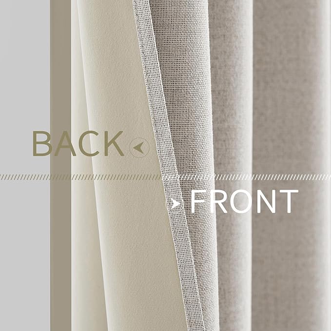 MIULEE Linen Textured Curtains for Bedroom Solid 100% Blackout Thermal Insulated Cream White Grommet Room Darkening Curtains & Drapes Luxury Decor for Living Room Nursery 52 x 63 Inch (2 Panels)