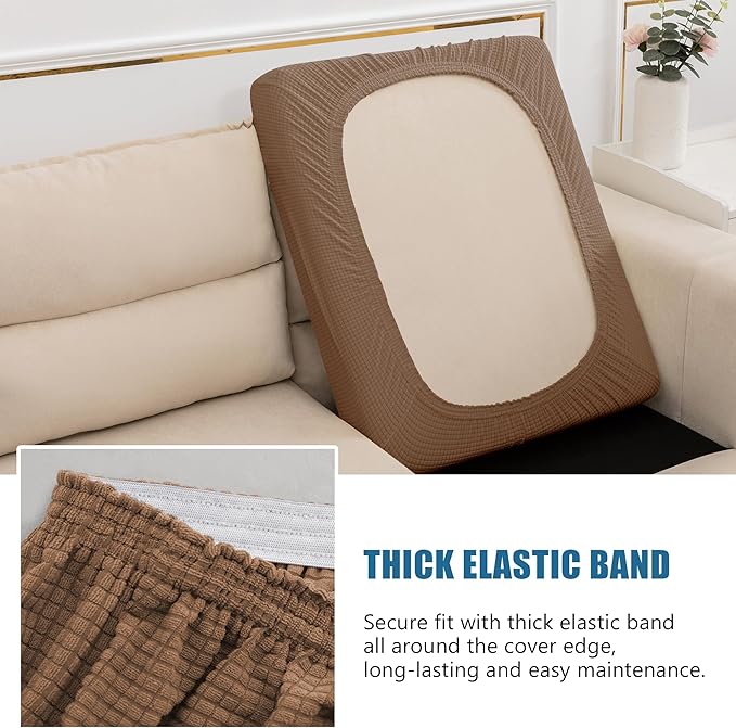 Water Resistant Couch Cushion Covers, Stretch Sofa Seat Slipcover for 3 Cushion Couch Sofa, Thick RV Dinette Cushion Covers Furniture Protector, Washable (Large, Coffee)