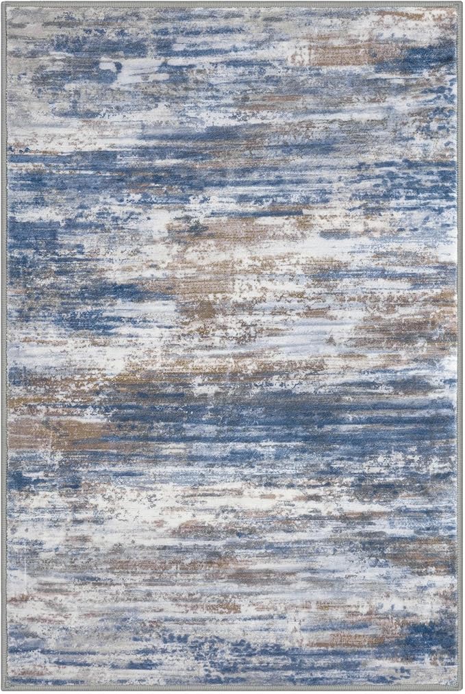 KOZYFLY Modern Abstract 3x5 Large Entryway Rug Non-Slip Washable Area Rug, Blue Rust Throw Rugs Indoor Mat for High-Traffic Door Entrance, Kitchen, Laundry, Nursery, Soft Bedroom Living Room Accent