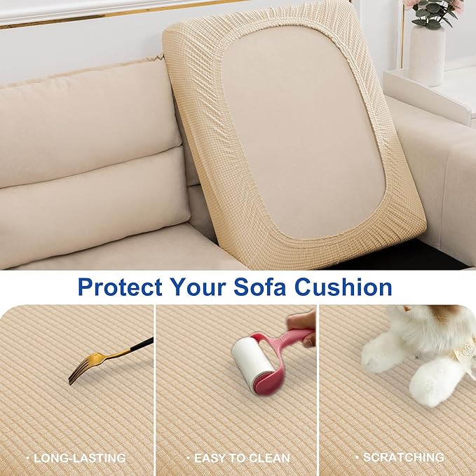 Water-Repellent Sofa Cushion Covers RV Seat Cover, High Stretch Removable Furniture Protector for Living Room, Washable Chair Seat Slipcover, 1 Seater (Small, Ivory)