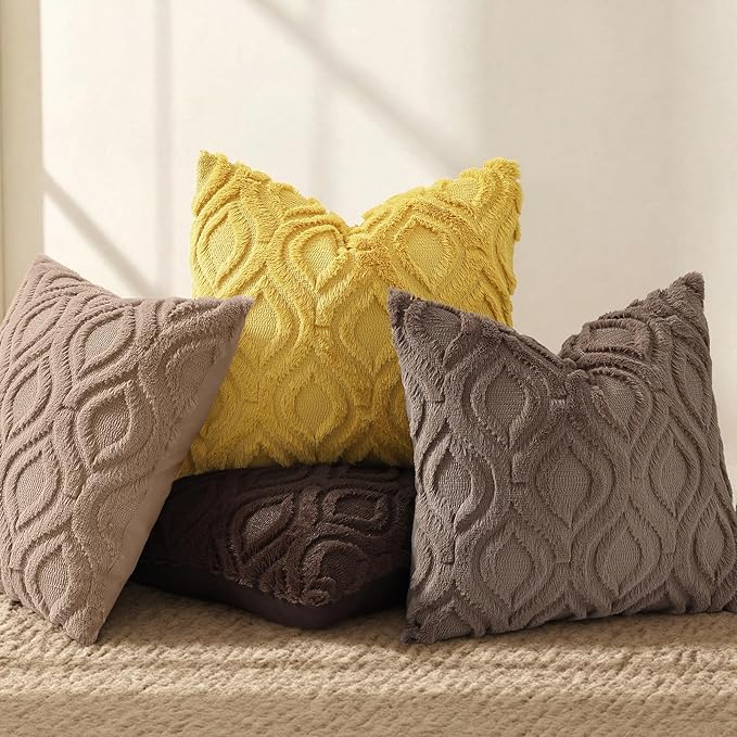 decorUhome Throw Pillow Covers 26x26 Inch Set of 2, Soft Plush Faux Wool Light Brown Solid Couch Pillow Covers, Accent Euro Sham Farmhouse Neutral Square Pillow Cases for Sofa Bed Living Room