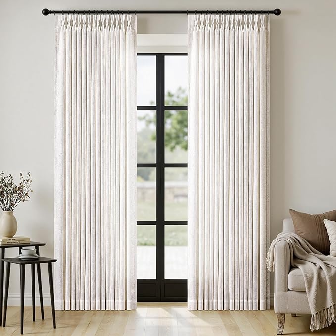MIULEE Pinch Pleated Thick Linen Curtains 86 Inches Long 2 Panels Set for Living Room Bedroom, Linen Textured Drapes Pinch Pleat Back Tab Light Filtering Natural Farmhouse Semi Sheer Window Curtains