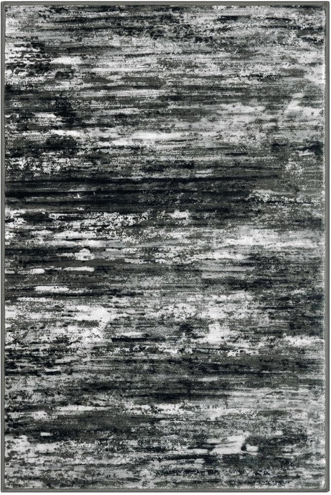 KOZYFLModern Abstract 4x6 Ft Washable Large Rugs for Entryway Non-Slip Soft Living Room Rug, Print Black Grey Throw Rugs Indoor Mat for High-Traffic Door Entrance, Laundry, Nursery, Bedroom