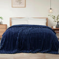 Exclusivo Mezcla Twin Size Flannel Fleece Blanket, Super Soft Striped Jacquard Bed Blanket, Lightweight Fuzzy Cozy for All Seasons, 60x80 Inches, Navy Blue