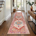 Yamaziot Washable Runner Rug, 2x8 Non-Slip Boho Vintage Hallway Rug Runner with Rubber Backing, Stain Resistant & Low Pile Faux Wool Distressed Carpet Runner for Bedroom, Kitchen, Laundry, Entrance