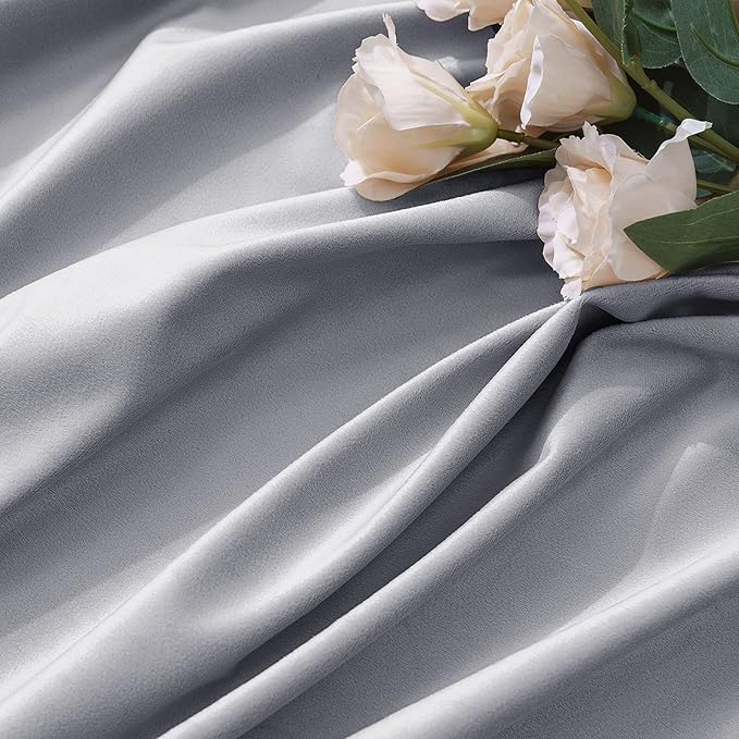 MIULEE Greyish White Velvet Curtains 84 inches 2 Panels - Luxury Blackout Curtains for Bedroom Living Room Thermal Insulated Super Soft Window Drapes Rod Pocket & Back Tab, W52 x L84 inches