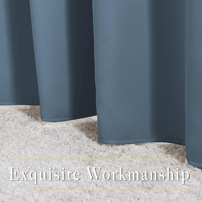 NICETOWN Patio Smoky Blue Curtain Shades - Summer Home Decoration Thermal Insulated Grommet Blackout Draperies/Drapes for Kitchen (2 Panels, 52 inches x 95 inches,Smoky Blue)
