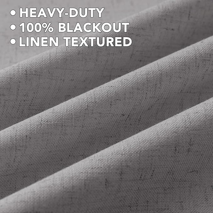 H.VERSAILTEX Linen Curtains 100% Blackout Curtains for Bedroom 45 inch Long Full Light Blocking Nature Linen Blended Window Curtains for Living Room Nickel Grommet (2 Panels, Heathered Dove)