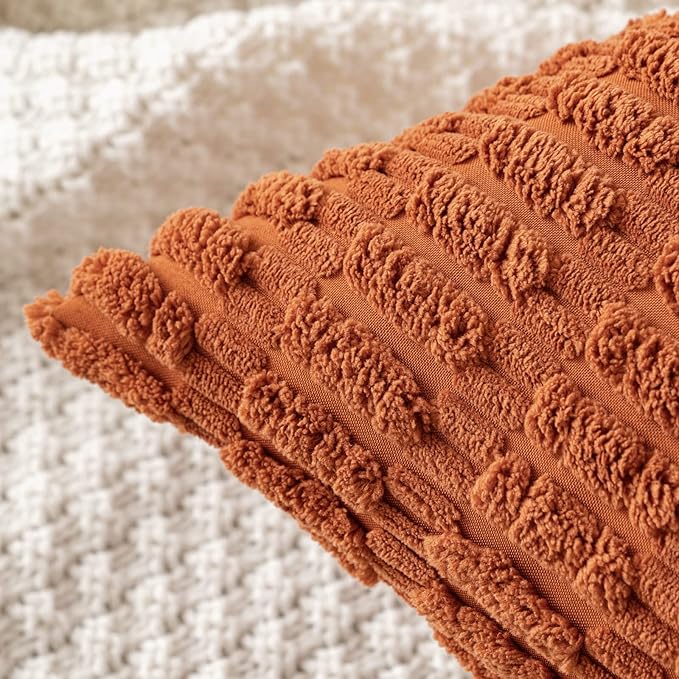 MIULEE Pack of 2 Rust Corduroy Decorative Euro Sham Pillow Covers 24x24 Inch Soft Boho Striped Throw Pillow Covers Modern Farmhouse Home Decor for Summer Sofa Living Room Couch Bed