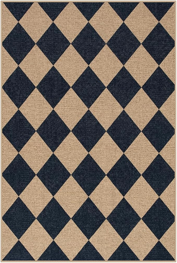 Lahome Colette Checkered Easy Jute Kitchen Rug, 2x3 Front Door Mat Non Slip Washable Neutral Area Rug, Farmhouse Diamond Non Shedding Low Pile Floor Carpet for Entryway Porch Doorway