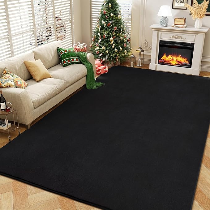 Amearea Modern Area Rugs for Bedroom Living Room, 4x6 Feet Black Thickened Memory Foam Rug, Fluffy Indoor Washable Rugs Non Slip Minimalist Carpet for Kids Boys Girls Dorm Nursery Room Decor