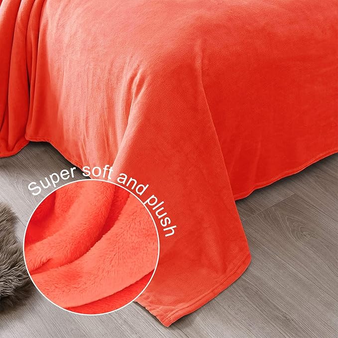 Exclusivo Mezcla Fleece Blanket Twin Size for Bed, Super Soft and Warm, All Season, Cozy, Plush, Lightweight, 90x66 Inches, Coral Orange
