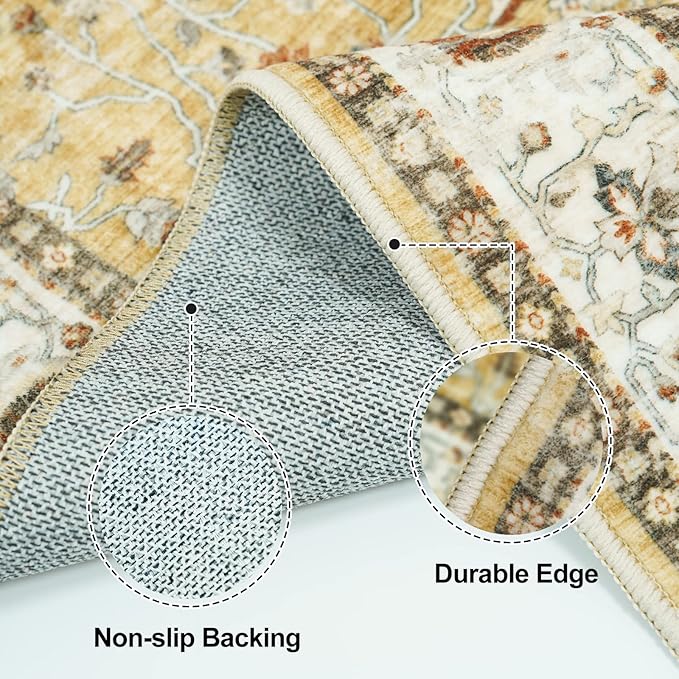 TOPRUUG Washable Runner Rug 2x7 - Hallway Runner Rug Kitchen Rugs and Mats Non Skid Washable Waterproof Carpet Runner for Living Room Bedroom Bathroom (Gold, 2X7)