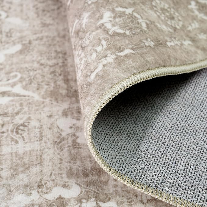 2x5 Washable Hallway Runner Rug - Non Slip Kitchen Runner Rugs with Rubber Backing Vintage Low-Pile Carpet Runners for Entryway Dining Room Laundry Room Home Decor (Beige)