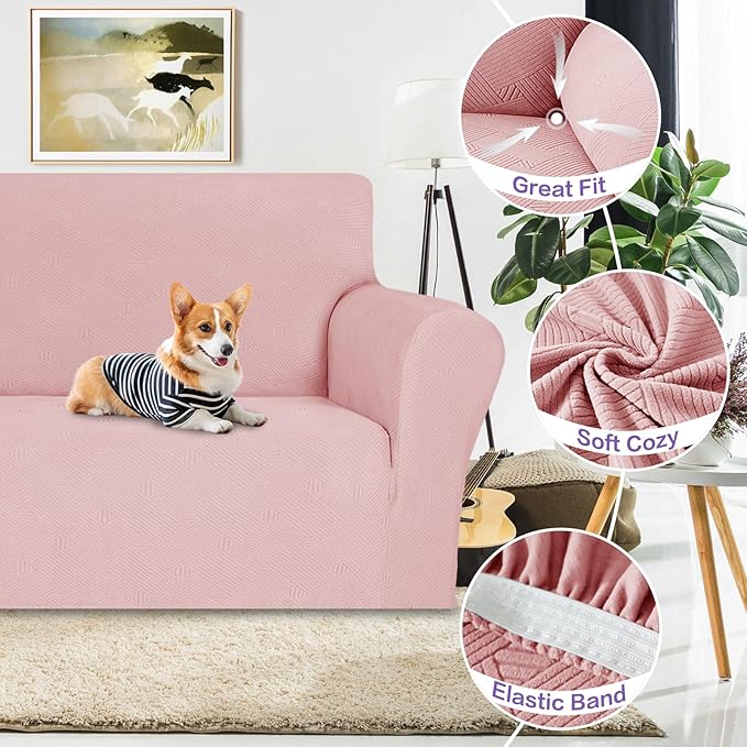 ZNSAYOTX Chair Cover with Arms (30"-47"), New Striped Sofa Chair Covers for Living Room, Dogs Pet Friendly Anti-Slip Chair Protector Spandex Armchair Slipcovers (Rose, Chair)