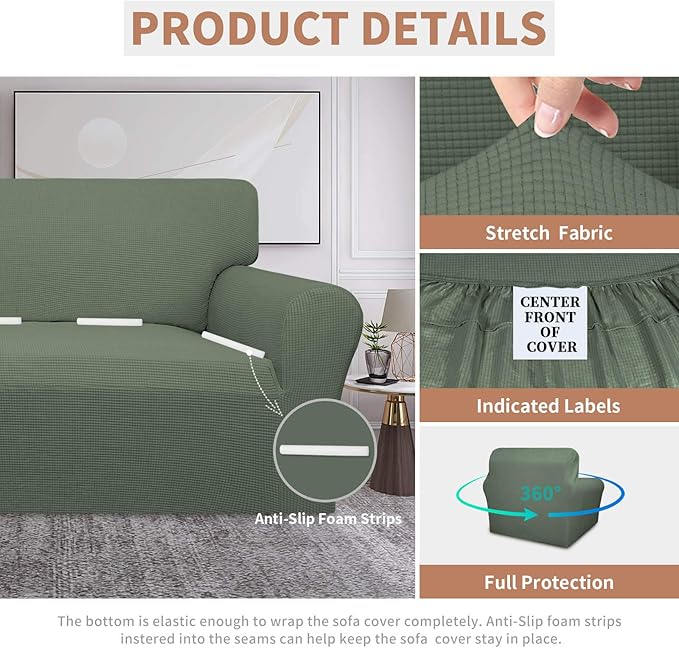 Easy-Going 100% Waterproof Chair Couch Cover, Dual Waterproof Sofa Cover, Stretch Jacquard Sofa Slipcover, Leakproof Furniture Protector for Kids, Pets, Dog and Cat (Chair, Grayish Green)