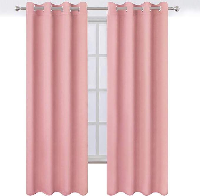 LEMOMO Blackout Curtains 66 x 84 inch/Pink Curtains Set of 2 Panels/Thermal Insulated Room Darkening Bedroom Curtains