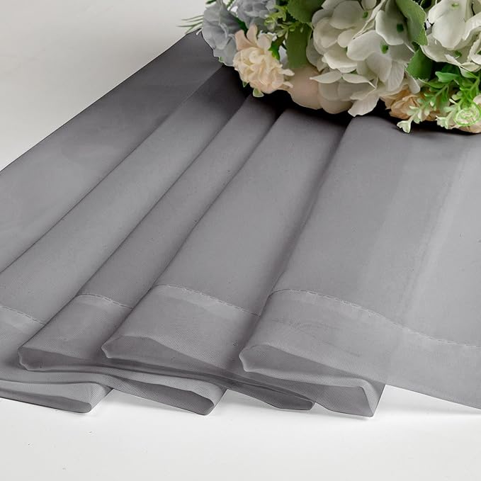 Chyhomenyc Sheer Valances for Windows 42W x 14L inches 2 Pack, Small Window Curtains for Living Room Bathroom Cafe Laundry Basement, Modern Top Dual Rod Pocket Voile Curtain, Charcoal Grey