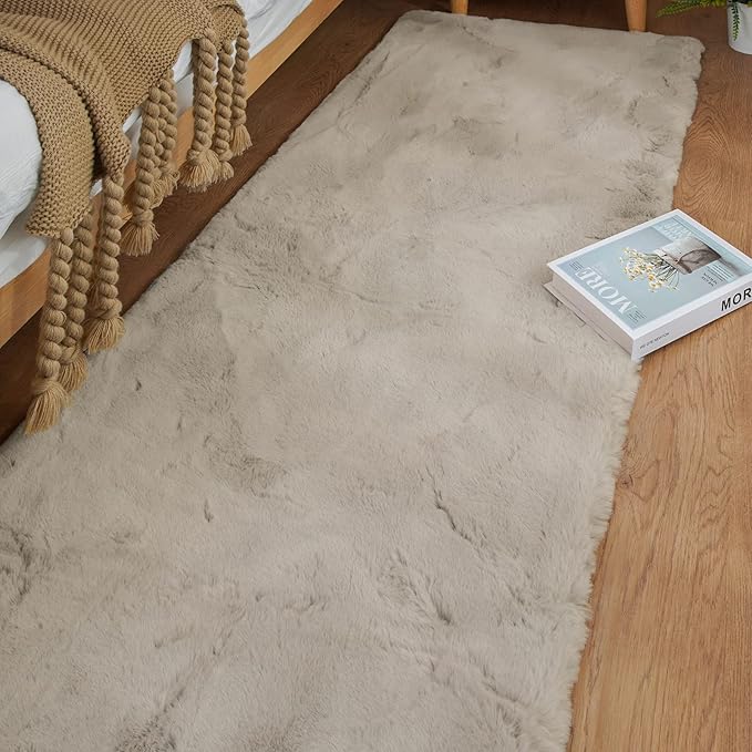 ORINOVA Camel Shaggy Washable Rug 2x10 Runner Rug for Living Room Plush Faux Rabbit Fluffy Fur Rugs for Hallway Nursery Rugs Home Décor