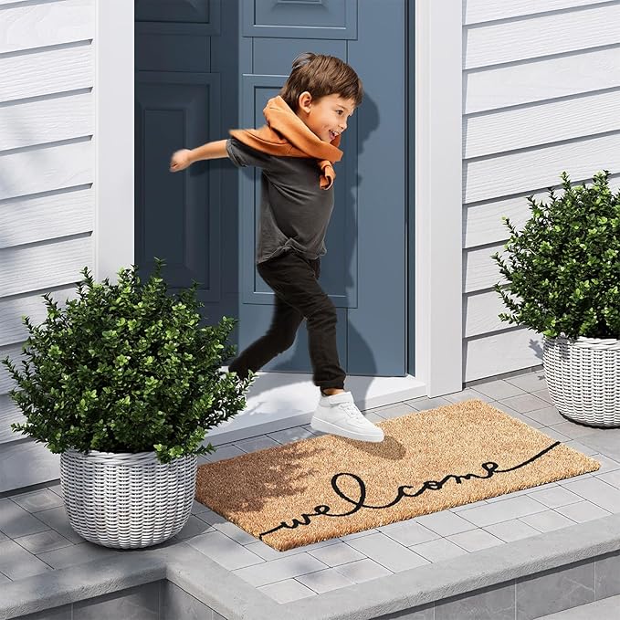 Barnyard Designs Doormat Welcome Mat for Outdoors, Large Front Door Entrance Mat, Brown (Cursive Welcome, 30x17)