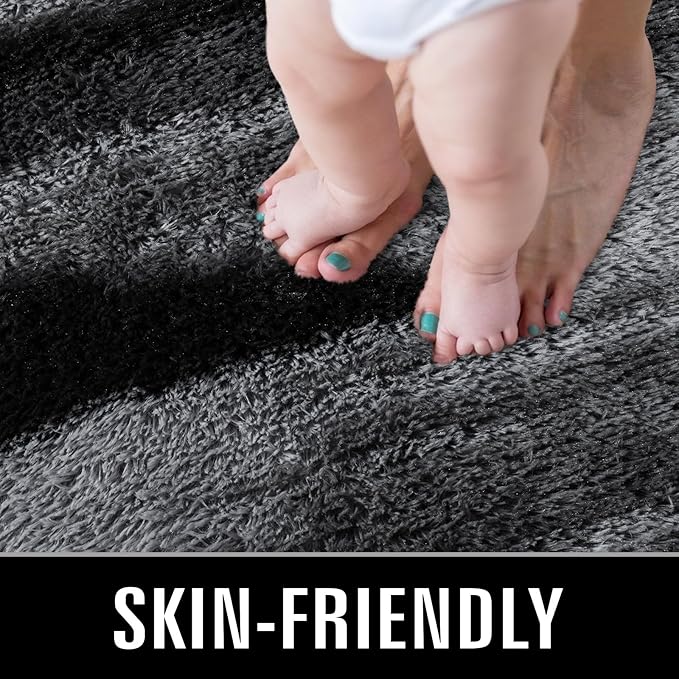 TWINNIS Super Soft Shaggy Rugs Fluffy Carpets, 5x8 Feet, Indoor Modern Plush Area Rugs for Living Room Bedroom Kids Room Nursery Home Decor, Upgrade Anti-Skid Rectangular Fuzzy Rug, Black Gray