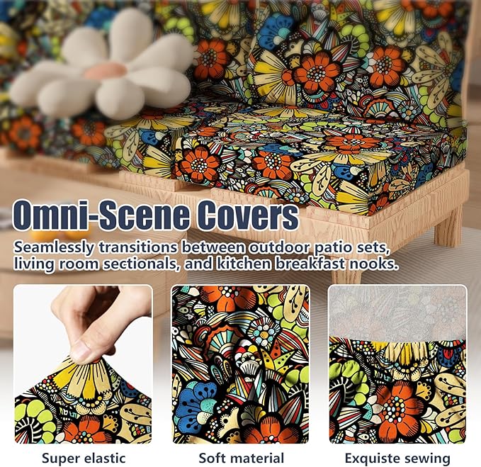 8Pcs Stretch Patio Cushion Covers, Outdoor Couch & Sofa Replacement Slipcovers for Patio Furniture Cushion Covers, Washable Reusable Furniture Protector