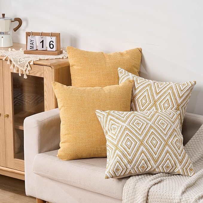 HPUK Decorative Throw Pillow Covers Set of 4 Couch Pillows Accent Cushion Cover for Couch Sofa Living Room, 20"x20" inches, Ochre