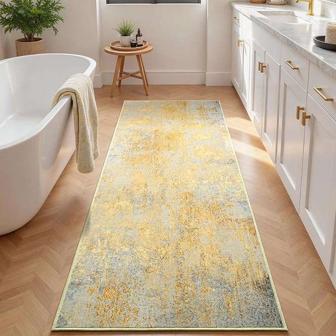 2x6 Rug Runners for Hallways Kitchen Runner Rug Non Slip Washable Long Runner Rugs with Rubber Backing Soft Abstract Carpet Runner for Hallways, Kitchen, Bathroom, Entryway (Orange, Silver & Gray)