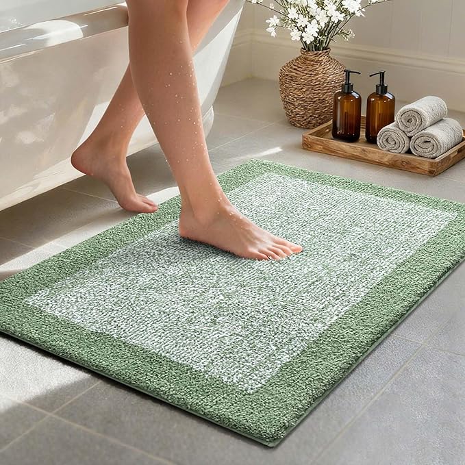 36x24 Large Bathroom Rugs Washable Non Slip, Green Bath Mat for Bathroom Floor Tub, Soft Absorbent Quick Dry Mats for Shower, Bathtub,Home Decor