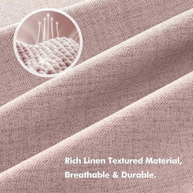 MIULEE 100% Blackout Linen Curtains for Bedroom, Pink Solid Luxury Decor Thermal Insulation Room Darkening Drapes for Living Room Nursery Back Tab Rod Pocket 42 x 96 Inches, 2 Panels