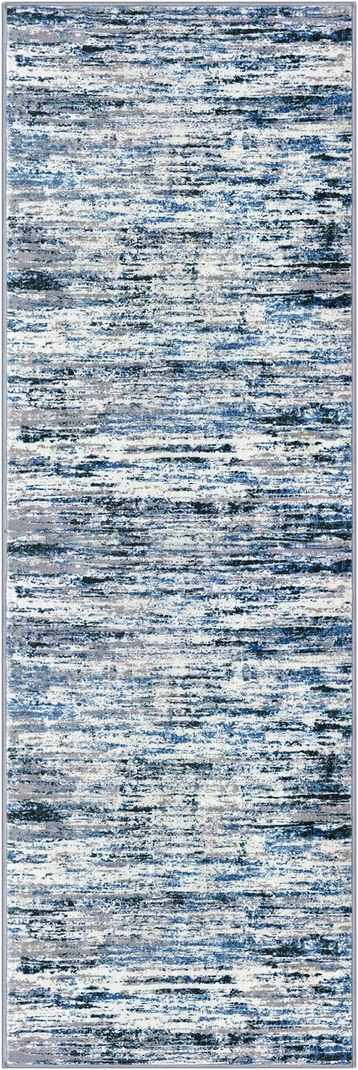 Lansny Modern Abstract Runner Rug 2.6x8, Grey Blue White Washable Kitchen Runner Non-Slip Soft Hallway Rug Runner Thin Print Faux Wool Carpet for Entryway Bedroom Laundry Room Indoor Home Decor