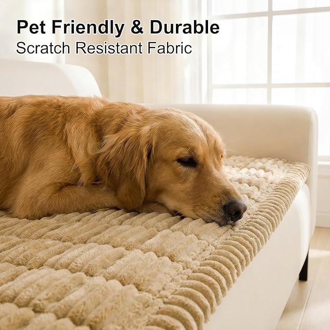 Smiry Couch Cover for Dogs Washable, Non Slip Fuzzy Pet Couch Covers for 3 Cushion Sofa Pet Friendly, Thick Soft Sofa Slipcovers Cushion Protector (Camel, 27.6" x 88")