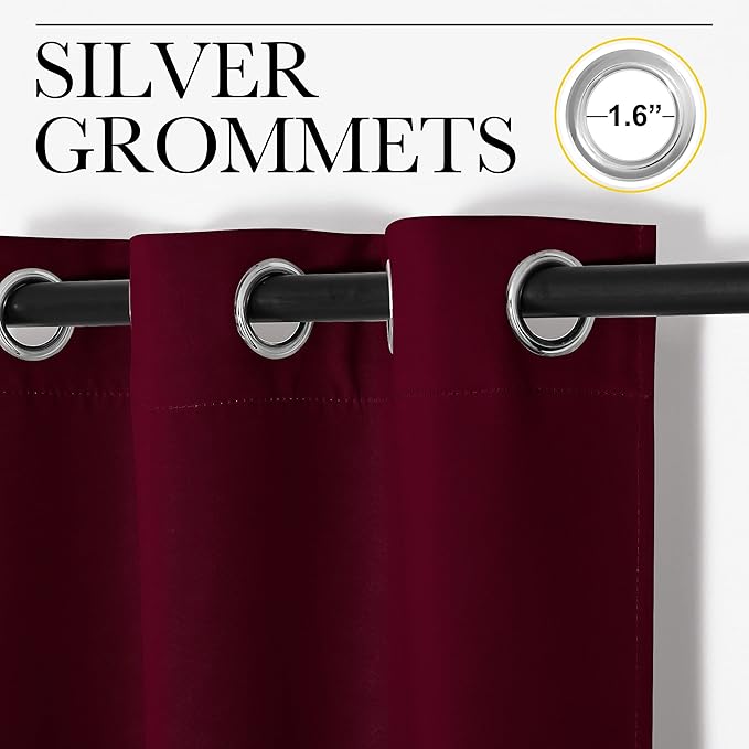 NICETOWN Blackout Curtains for Bedroom, Window Room Darkning Curtains/Drapes, Cold and Heat Reduction Curtains for Kitchen Living Room (Wine Red, 2 Panels, W42 x L63 inches)