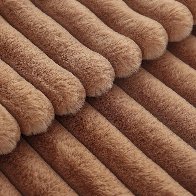 decorUhome Cozy Faux Fur Throw Pillow Covers 20x20 Set of 2 Decorative Soft Plush Striped Modern Farmhouse Boho Couch Pillow Cases with Velvet Back for Sofa Bed Living Room, Brown