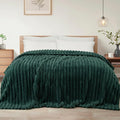 Exclusivo Mezcla Queen Size Flannel Fleece Blanket, Super Soft Striped Jacquard Bed Blanket, Lightweight Fuzzy Cozy for All Seasons, 90x90 Inches, Forest Green