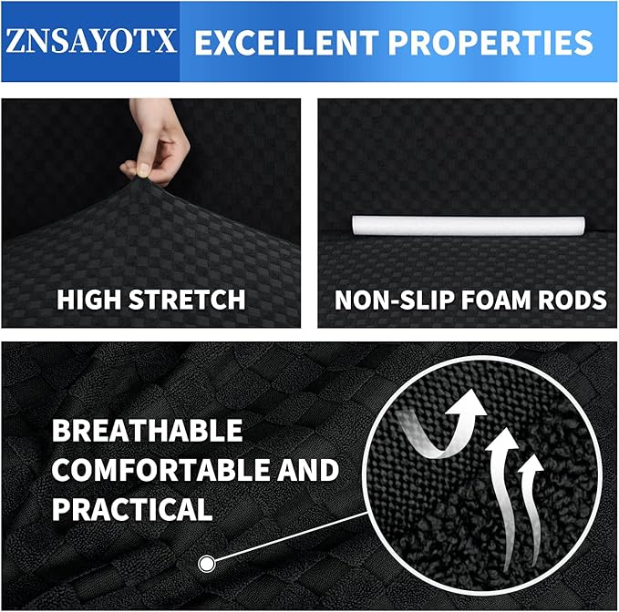 ZNSAYOTX 1 Piece Jacquard Couch Covers for 2 Cushion Couch High Stretch Loveseat Slipcover for Pets Dogs Anti Slip Love Seat Sofa Slipcover Furniture Protector (Loveseat, Black)
