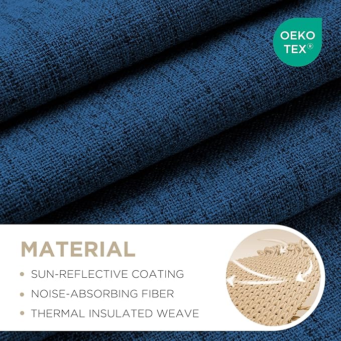 Joydeco Blackout Curtains for Bedroom - 100% Light Blocking 2 Panels Navy Blue Drapes 42" W x 108" L, Thermal Insulated Room Darkening Curtains, Linen Textured for Living Room, Rod Pocket & Back Tabs