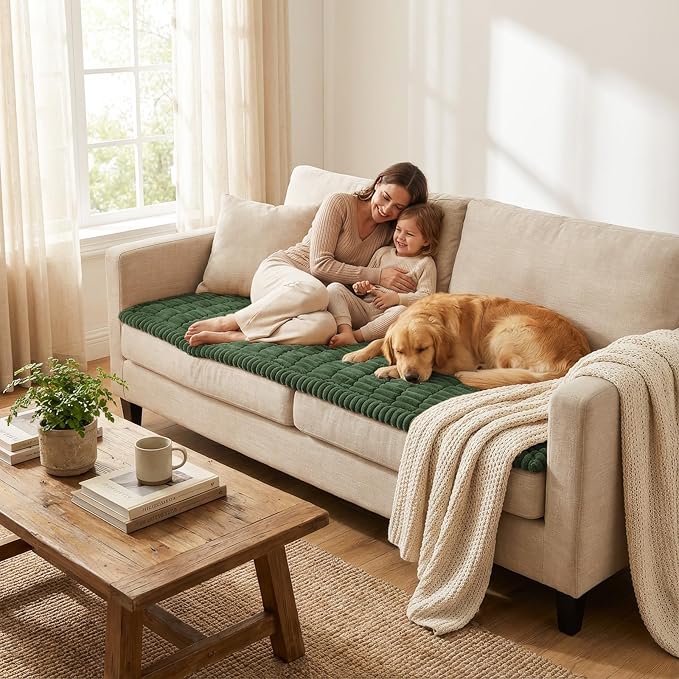 Smiry Couch Cover for Dogs Washable, Non Slip Fuzzy Pet Couch Covers for 3 Cushion Sofa Pet Friendly, Thick Soft Sofa Slipcovers Cushion Protector (Dark Green, 27.6" x 70.9")