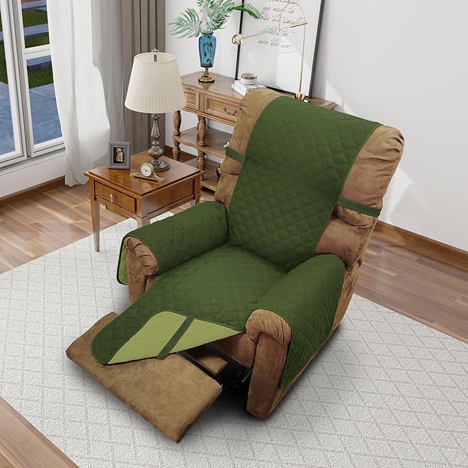 Recliner Chair Covers Reversible Sofa Cover Couch Cover for Pets Lazy Boy Furniture Protector(28''Recliner,Huntergreen/Sage)